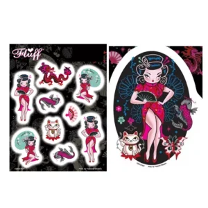 Geisha Pin-up Koi Stickers Kawaii Lucky cat Laptop Cell Phone decals