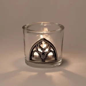 Elizabethan style Pewter Window Skull Tea light Candle Holder Gothic Home Decor