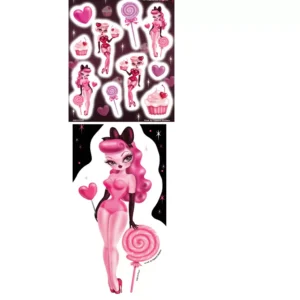 Cutie Pin-up Stickers Cupcake Hearts PINK Laptop Cell Phone decals