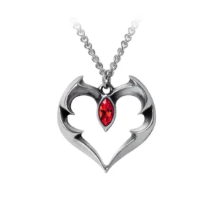 Pewter Vampire Heart Necklace / Crystal Teardrop Pendant by Alchemy Gothic 1977