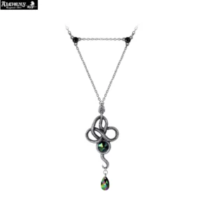 Triple Ring Pewter Serpent Black Crystal Necklace Pewter Pendant Necklace - Alchemy Gothic 1977
