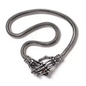 Together Forever Necklace Pewter Skeleton Hands Gothic Wedding Engagement