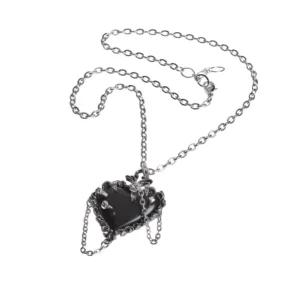 Pewter Witches Black Heart Necklace