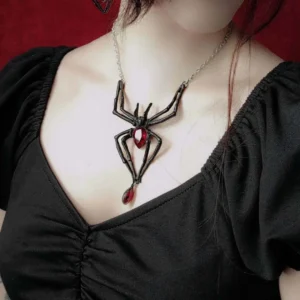 Black Widow Red Crystal Necklace Pewter Pewter Pendant Necklace Artisan Pewter Jewelry from UK