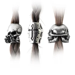 Pewter Skulls Coffin Cross Hair Beads by Alchemy Gothic 1977