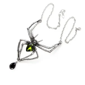 Black Widow Green Crystal Necklace Pewter Pewter Pendant Necklace Artisan Pewter Jewelry from UK