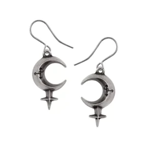 Cross Pewter Crescent Moon Earrings Artisan-Crated Pewter Jewelry