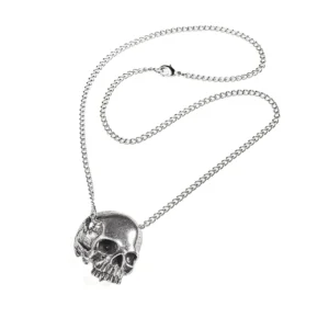 Pewter Jawless Skull Necklace / Vampire Skull Pewter Pendant Necklace by Alchemy Gothic 1977