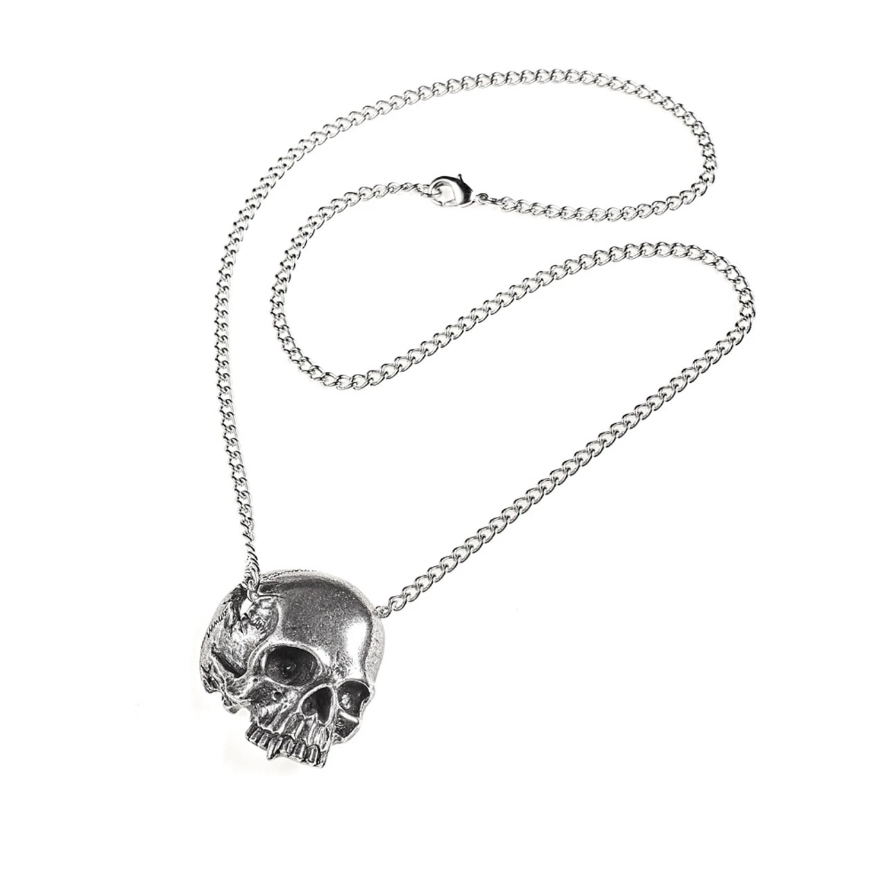 Pewter Jawless Skull Necklace / Vampire Skull Pewter Pendant Necklace by Alchemy Gothic 1977