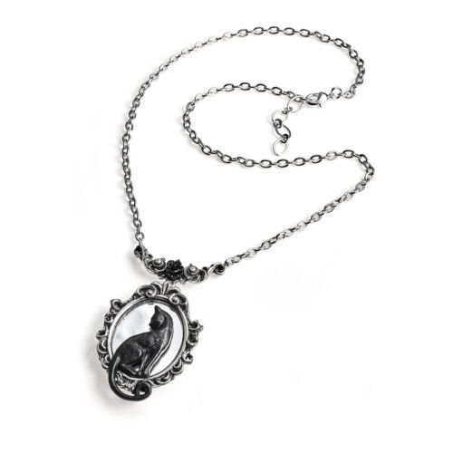 Pewter Cat Heart Pewter Pendant Necklace from Alchemy Gothic 1977 Pewter Cat Necklace