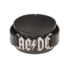 AC/DC Black Leather Wrist Strap Pewter Rock Bracelet 1977 Let There Be rock