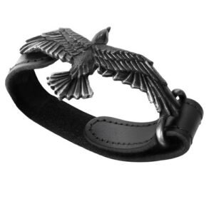 Poe's The Raven Bracelet / Crow Black Leather Wrist Strap by Alchemy Gothic 1977