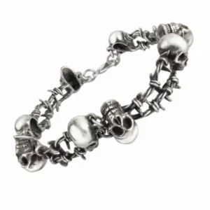 Pewter Barbwire Skulls Bracelet Alchemy Gothic 1977 Size Small A103
