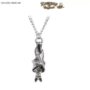 Resting Vampire Bat Necklace / Upside down Pewter Bat - Alchemy Gothic 1977