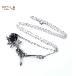 Forever Gothic Black Rose Necklace / Pewter Pewter Pendant Necklace,Alchemy Gothic 1977Jewelry