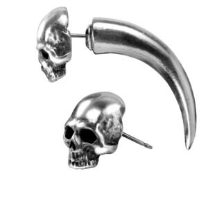 Pewter Tomb Fang Skull Stud Earring