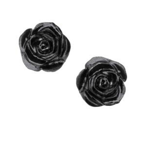 Pewter Black Rose Stud Earrings