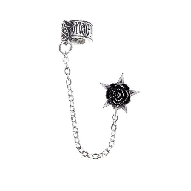 Pentagram Cuff Black Rose Chained Stud Earring