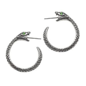 Pewter Green Crystal Eyes Eve Serpent Earrings