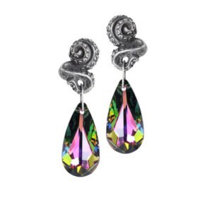 Pewter Octopus Volcano Drop Crystal Kraken Earrings