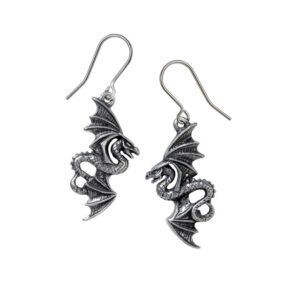 Flight of Airus Pewter Dragon Flying Earrings