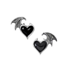 Pewter Flying Black Heart Stud Earrings