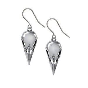 Pewter Crow Raven Skull Drop Earrings