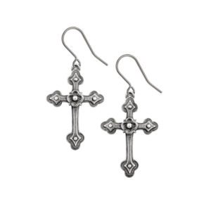 Gothic Pewter Devotion Cross Drop Earrings