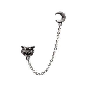 Pewter Crescent Moon Cuff Wolf Stud Earring