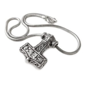 Binrune Thor Hammer Serpentine Necklace Pewter Pendant Necklace