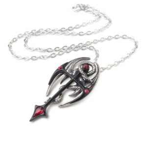Red Crystal Pewter Dragon Black Cross Necklace