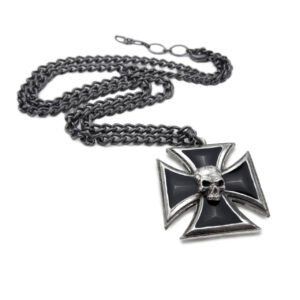 Heavy Metal Pewter Black Cross Skull Necklace