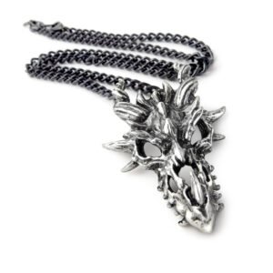 Heavy Metal Rock Pewter Dragon Skull Necklace