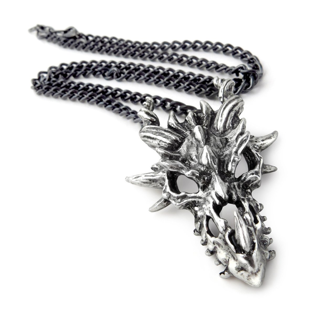 Heavy Metal Rock Pewter Dragon Skull Necklace