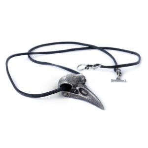 Heavy Metal Rock Pewter Crow Raven Skull Thong Necklace