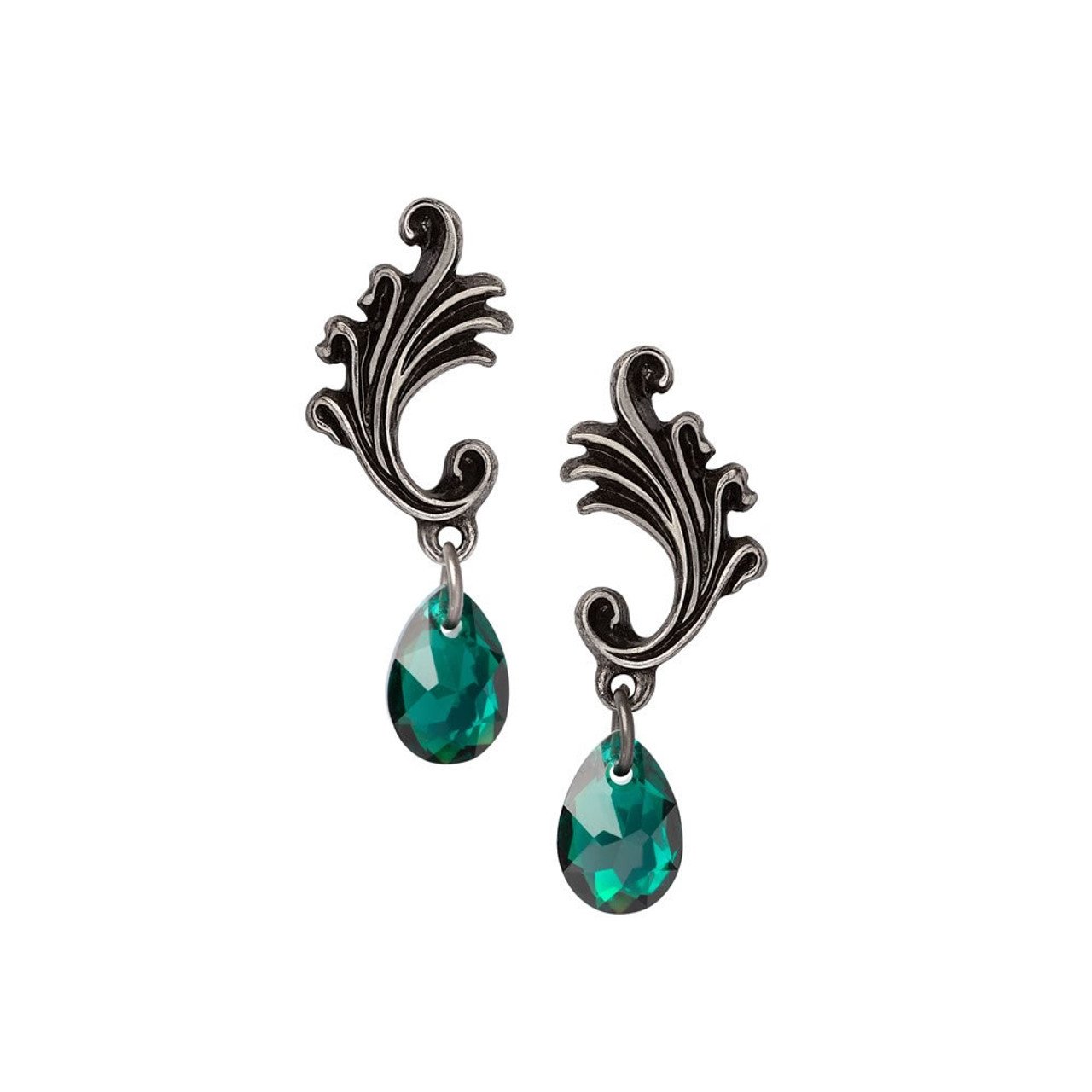 Pewter Baroque Scrolls Jardine Crystal Drop Earring