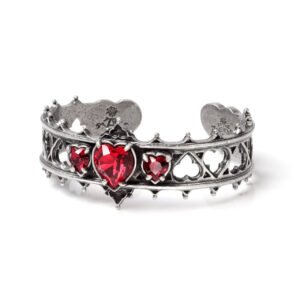 Pewter Artisan Jewelry Romance Gothic Queen of Hearts Red Crystal Heart Bracelet