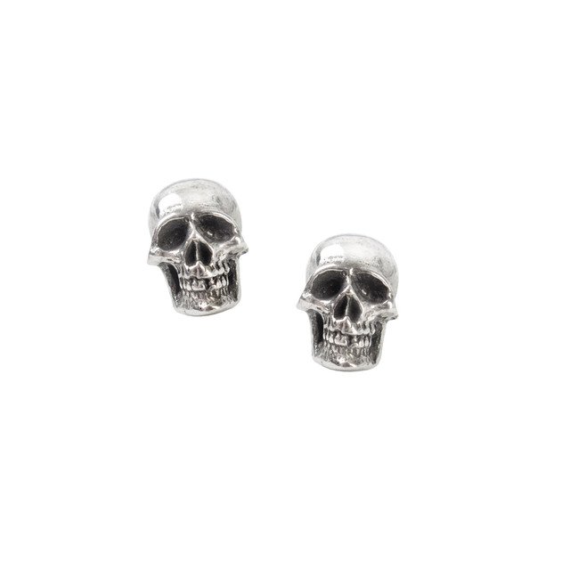 Funeral Home Pewter Death Skull Stud Earrings