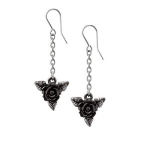 Black Rose Pewter Drop Earrings