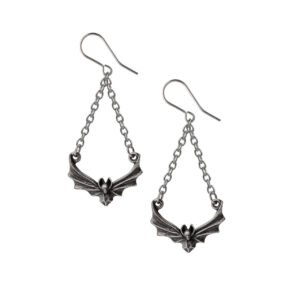 Art Deco Pewter Vampire Bat Drop Earrings by Alchemy Gothic 1977