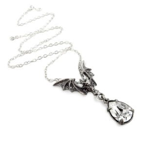 Victorian Romance Vampire Bat White Crystal Necklace
