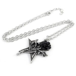 Fifth Element Star Pewter Black Rose Pendant Necklace