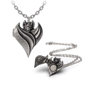 Pewter Vampire Bat Wmbrace Heart Locket Necklace
