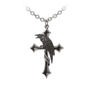 Pewter Black Raven Cross Necklace