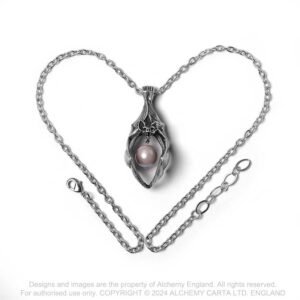 Pewter Vampire Bar Pearl Moon Gothic Necklace