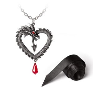 Gothic Pewter Dragon Heart Black Ribbon Choker