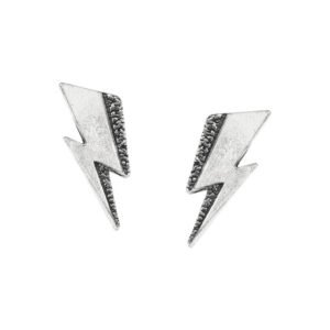 Pewter David Bowie Lightining Flash Ear Studs Earrings