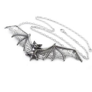 Pewter Wingspan Vampire Embrace Bat Necklace