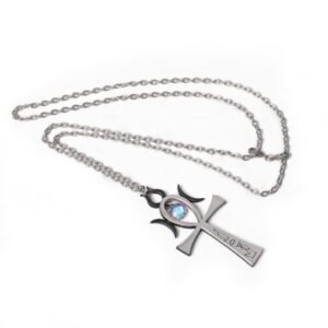 Pewter Crystal Witches Egyptian Ankh Necklace