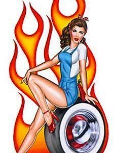 Flirty Retro Hottie Mechanics Pin-up Girl Sticker